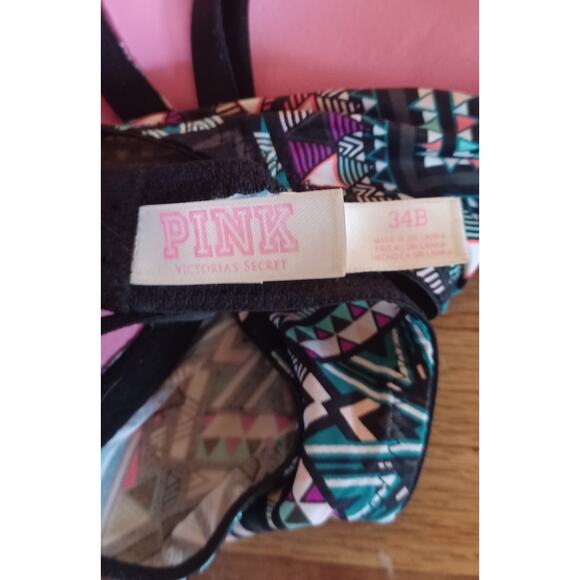 Victoria's Secret Pink Wear Everywhere Push Up Bra Women's 34B Black Geometric - Picture 5 of 7